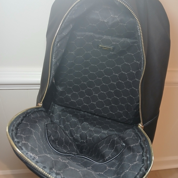 Aldo Black Quilted Backpack with Gold Chain Accent - Picture 4 of 6